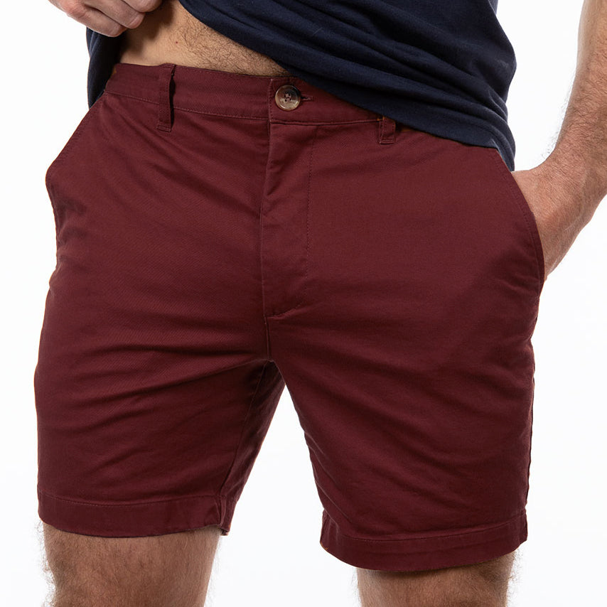 Burgundy Cotton Stretch Twill Shorts - Made In USA