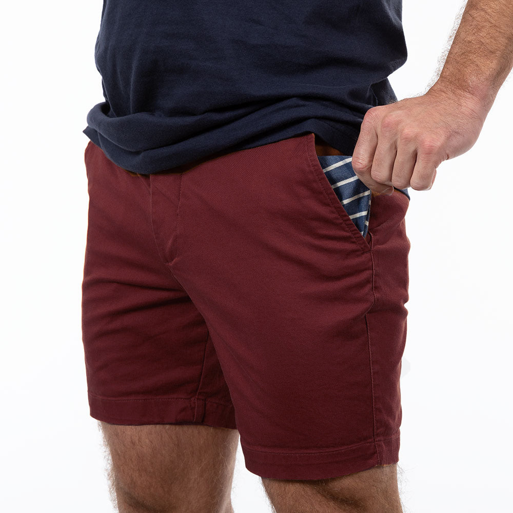 Burgundy Cotton Stretch Twill Shorts - Made In USA