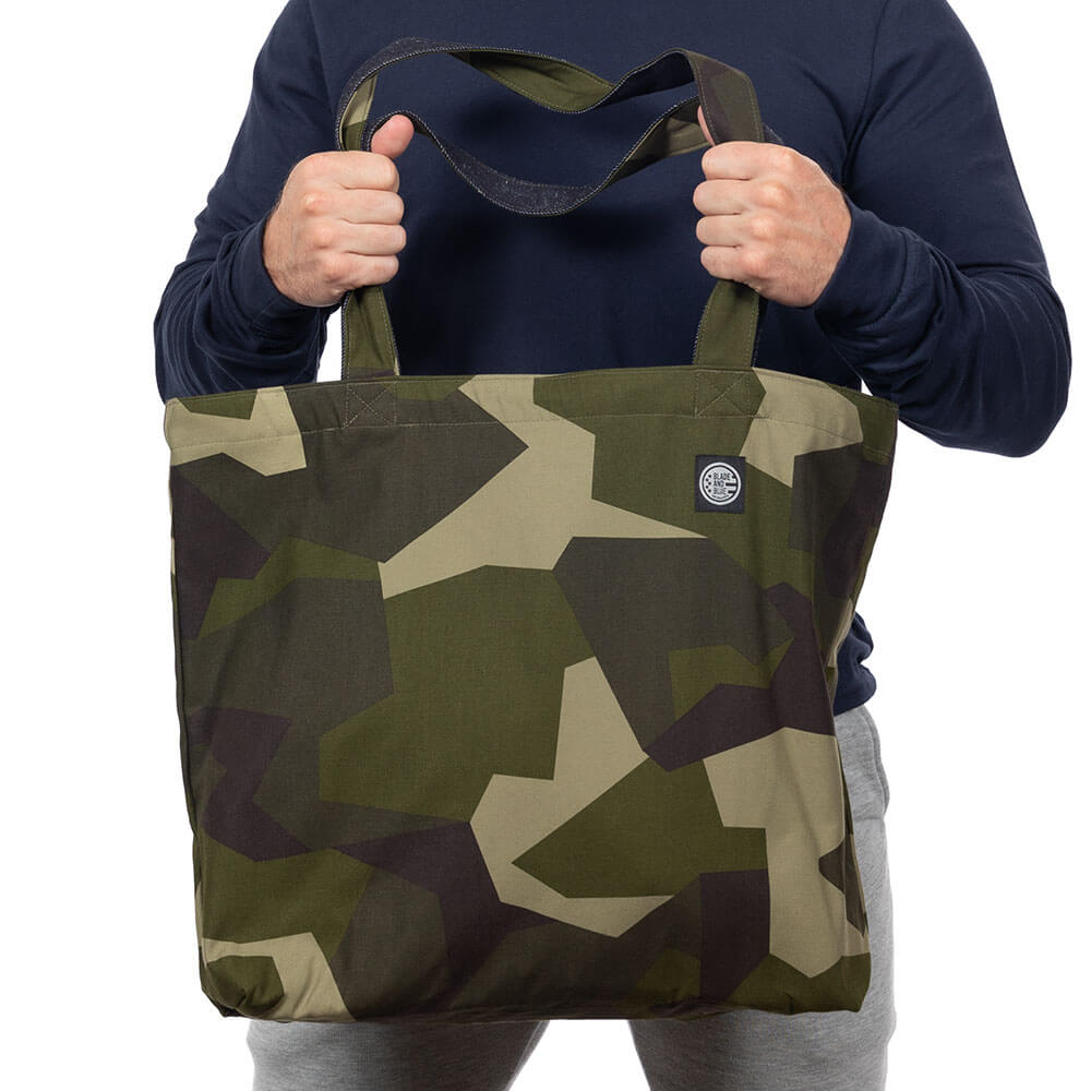 Puzzle Camo Print &amp; Denim Reversible Tote Bag - Made In USA