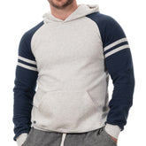 White Heather & Navy Varsity Stripe Popover Hoodie