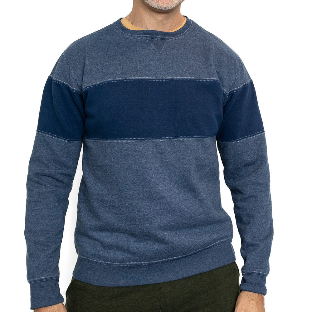 Denim Blue Chest Stripe Crewneck Sweatshirt