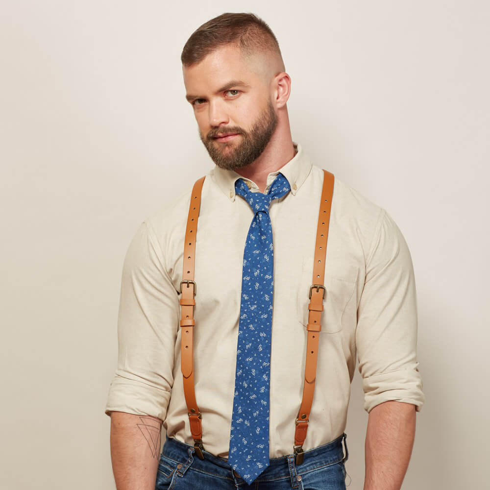 Natural Tan Leather Buckle Skinny Suspenders