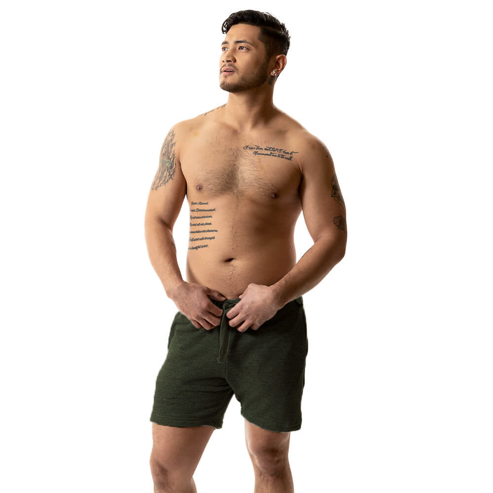 The Cruiser French Terry 5&quot; Varsity Sweat Shorts in Dark Army Green - Made In USA