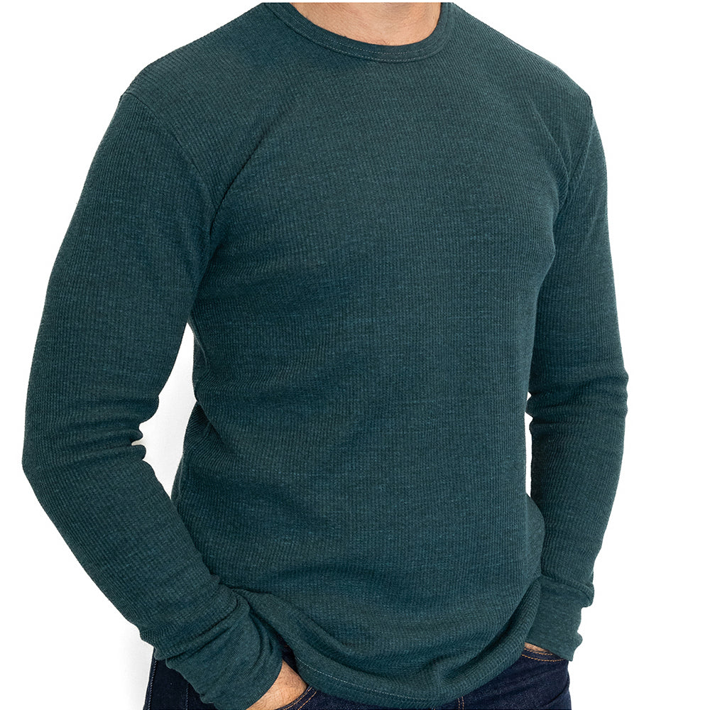 Crystal Teal Organic Cotton Blend Waffle Stitch Thermal Shirt