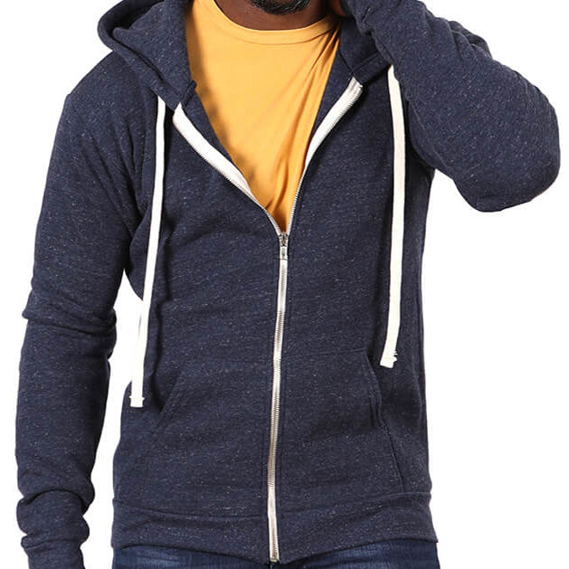 Navy Blue Marled Heather Full Zip Hoodie