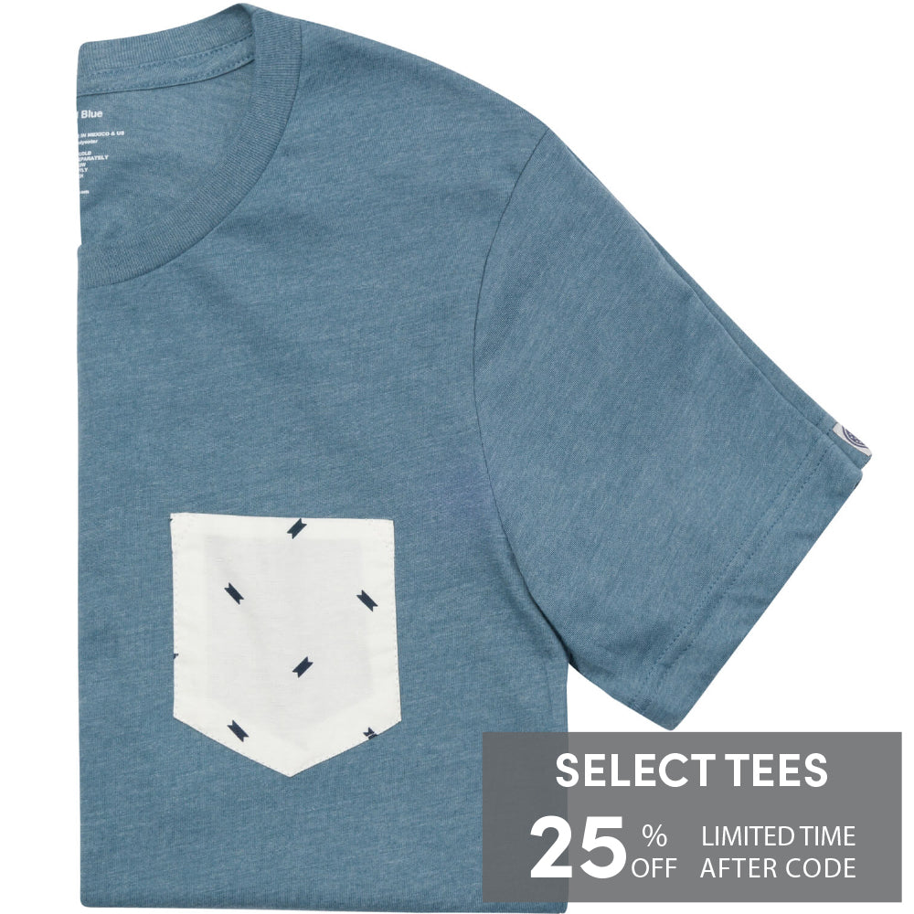 Blue-Grey With Cream &amp; Black Mini Ikat Pocket T-Shirt