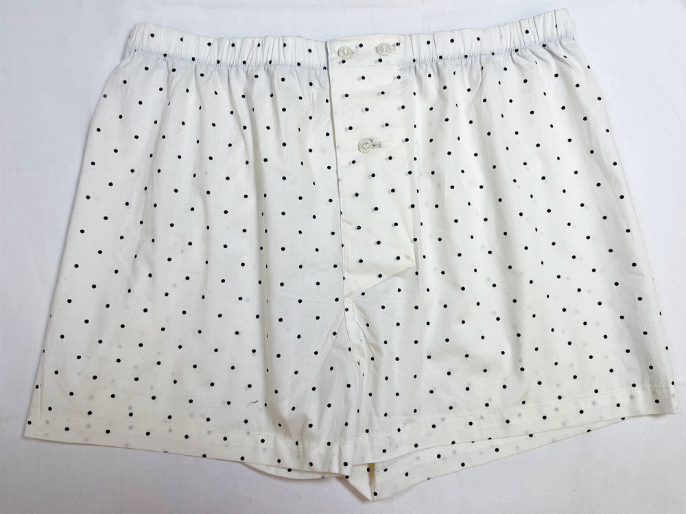 “FELIX&quot; - White With Black Polka Dot Print Boxer Short - Made In USA