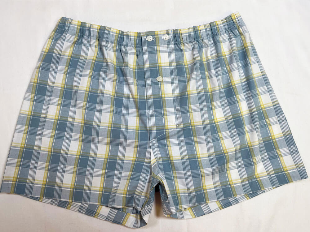 &quot;JONSI&quot; - Seafoam and Gold Plaid Boxer Short - Made In USA