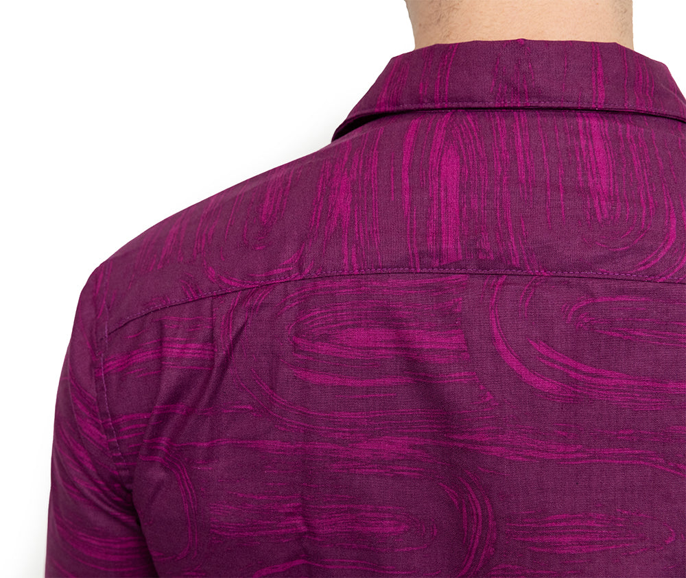 BENSON Short Sleeve Shirt in Magenta Brush Stroke Print