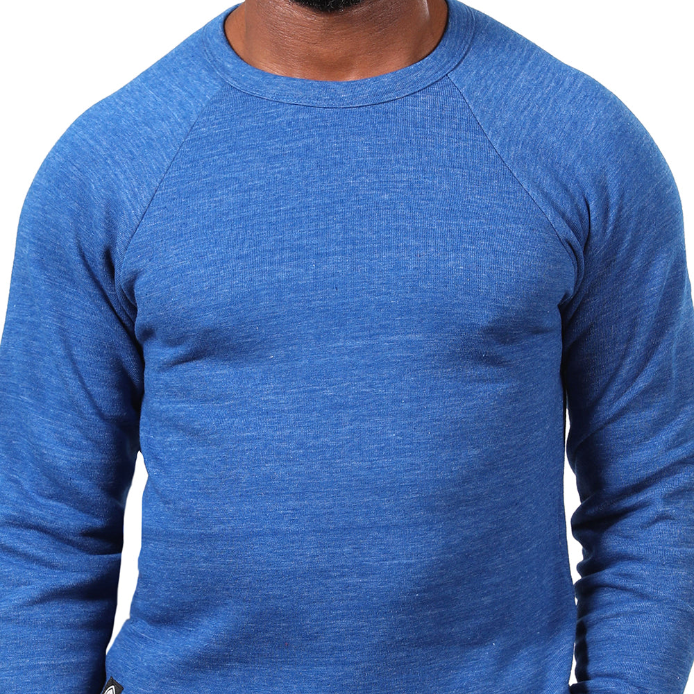 Royal Blue Heather Tri-Blend Raglan Sleeve Crewneck Sweatshirt