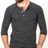 Charcoal Grey Marled 3/4 Raglan Sleeve Henley - Made In USA