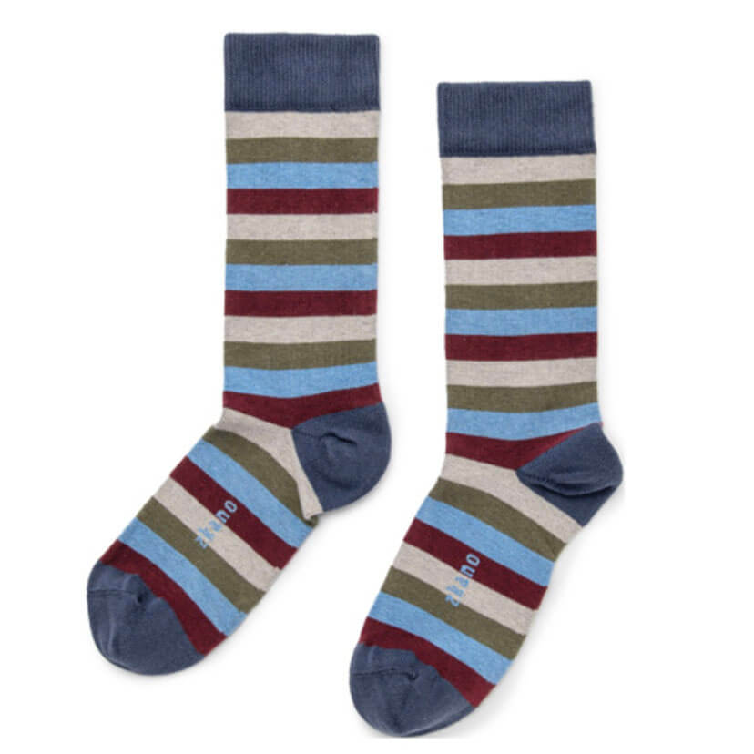 Navy Even Stripe Crew Sock - Made In USA by Zkano