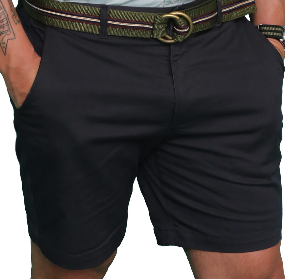 Midnight Navy Blue Cotton Stretch Twill Shorts - Made in USA