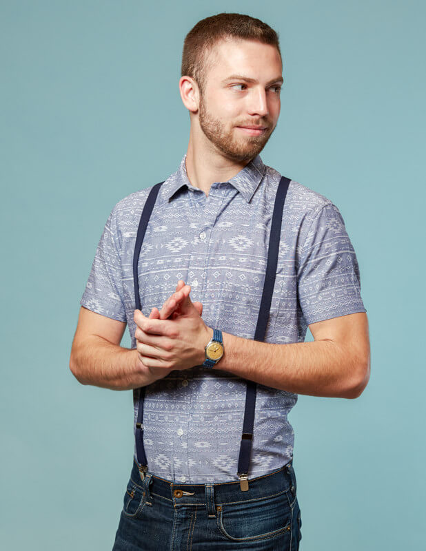 Navy Blue Skinny Elastic Suspenders