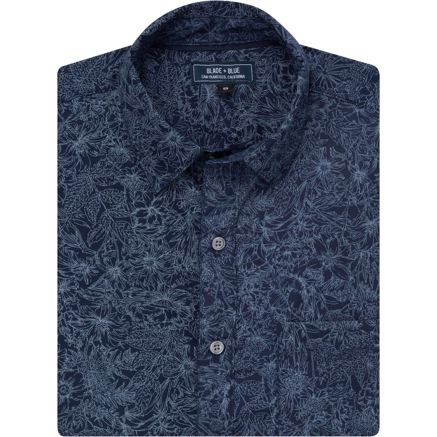 KORY Short Sleeve Shirt in Indigo Blue Drawn Floral Print