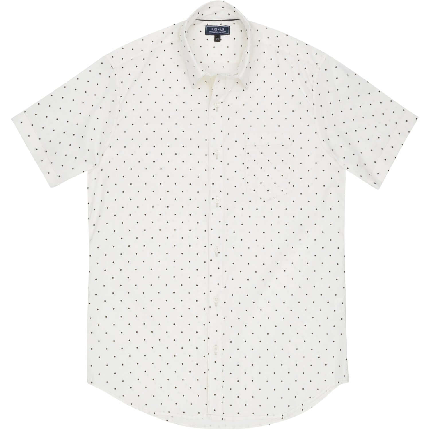 PRINCE Short Sleeve Shirt in White with Black Polka Dot Print