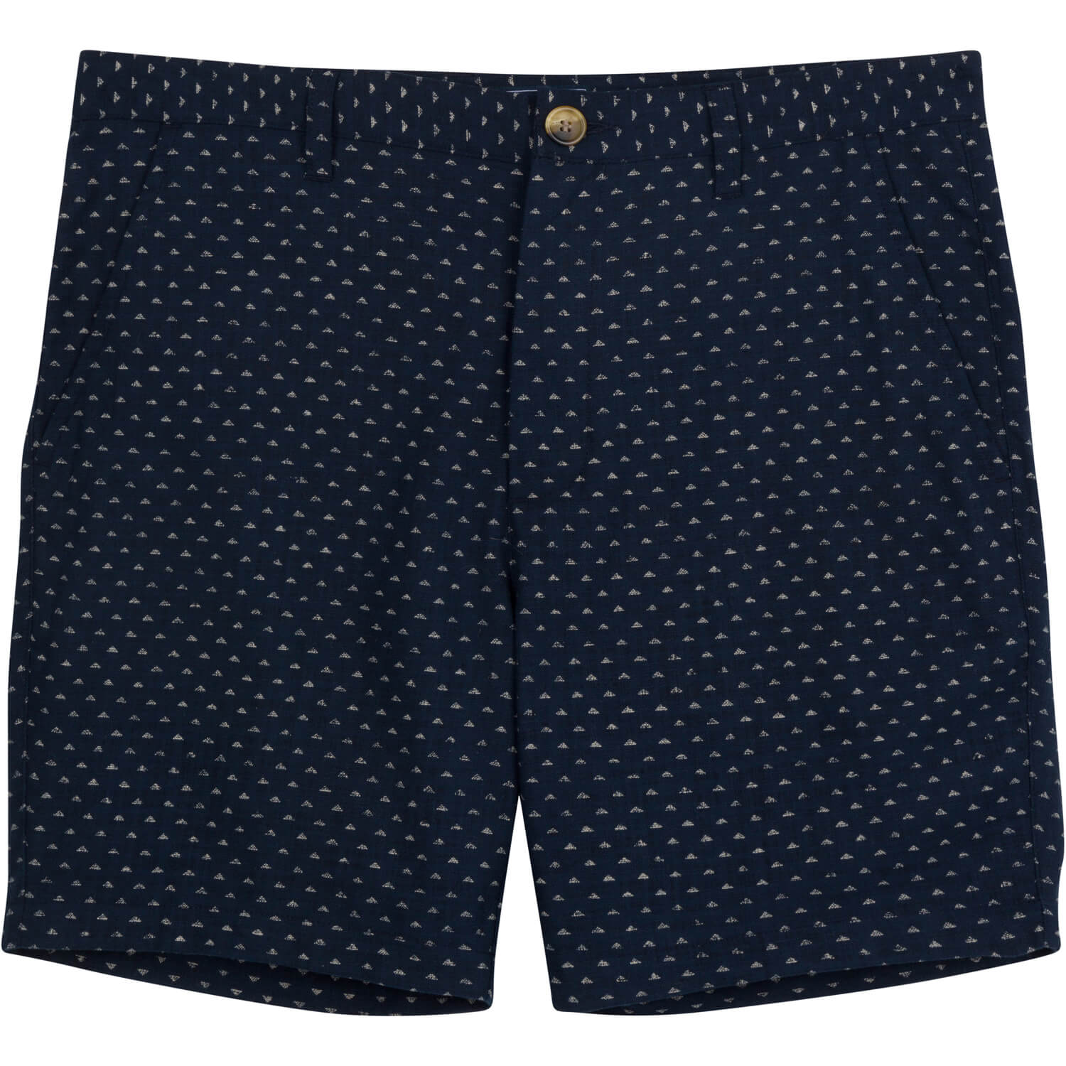 Dark Indigo Blue Japanese &quot;Uroko-Inspired&quot; Print Cotton Shorts - Made in USA