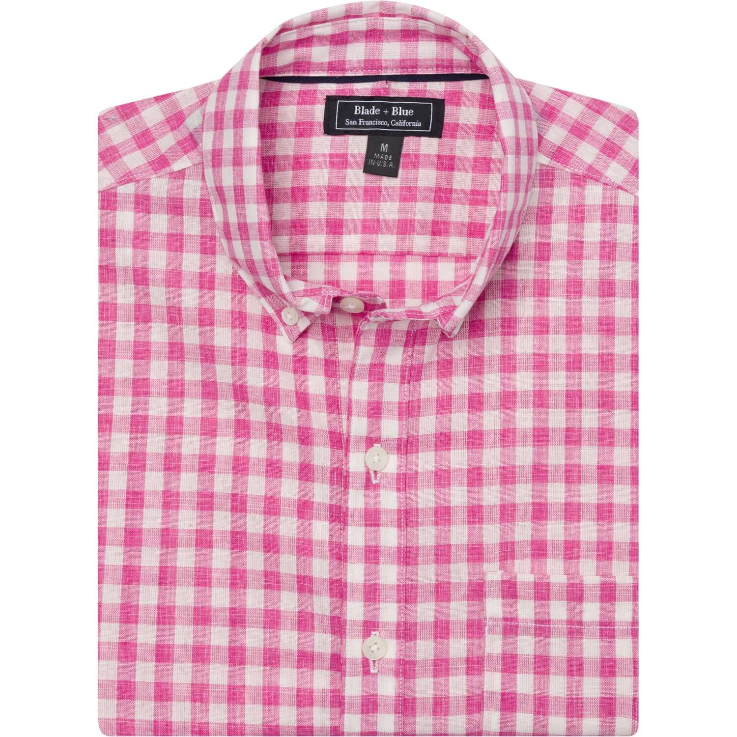 RALEY Short Sleeve Shirt in Pink &amp; White Gingham Check