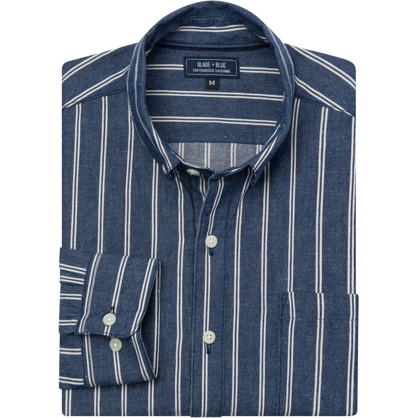 DOUGLAS Chambray Long Sleeve Shirt in Double Stripe – Blade + Blue