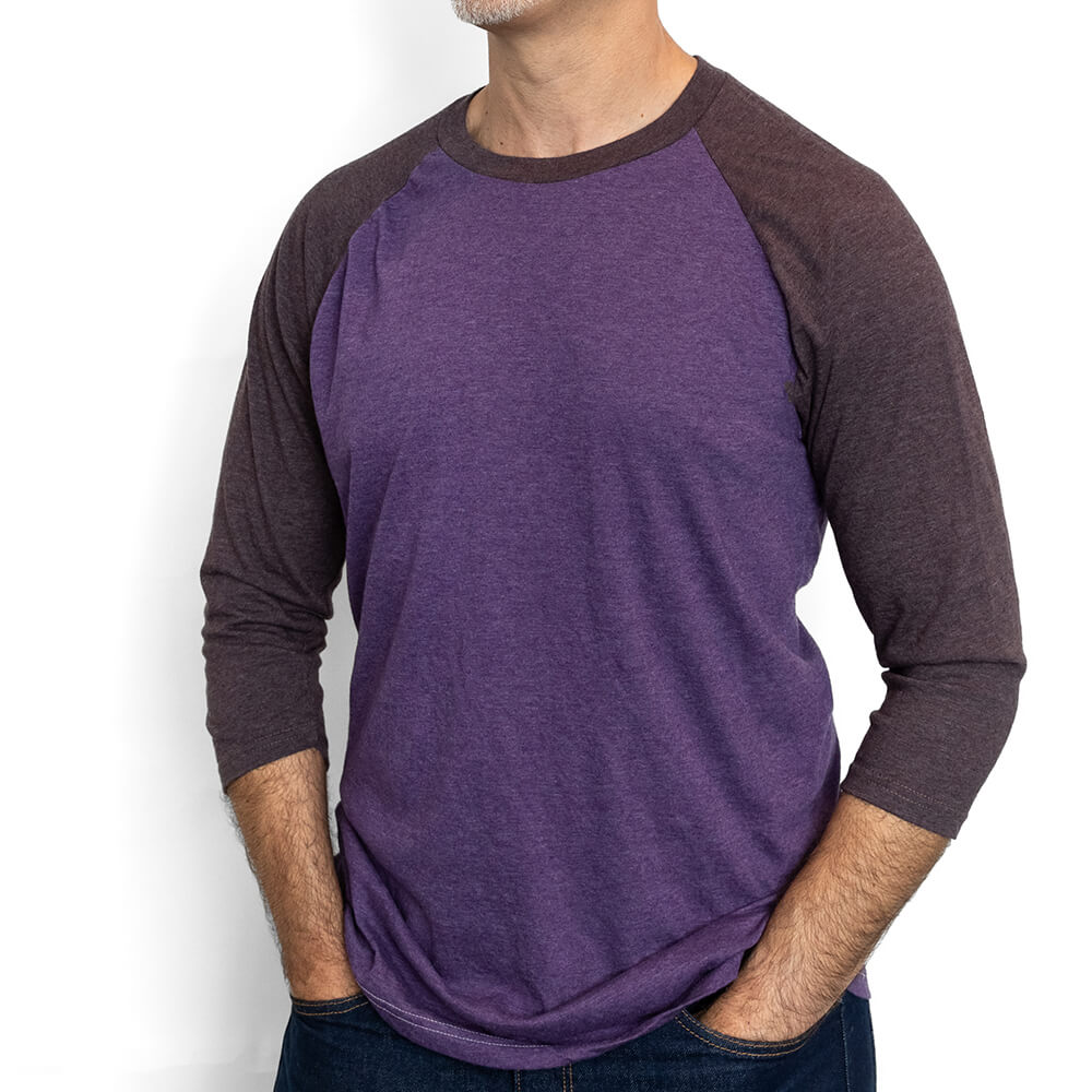 Violet Purple Heather Contrast 3/4 Raglan Sleeve Baseball Tee