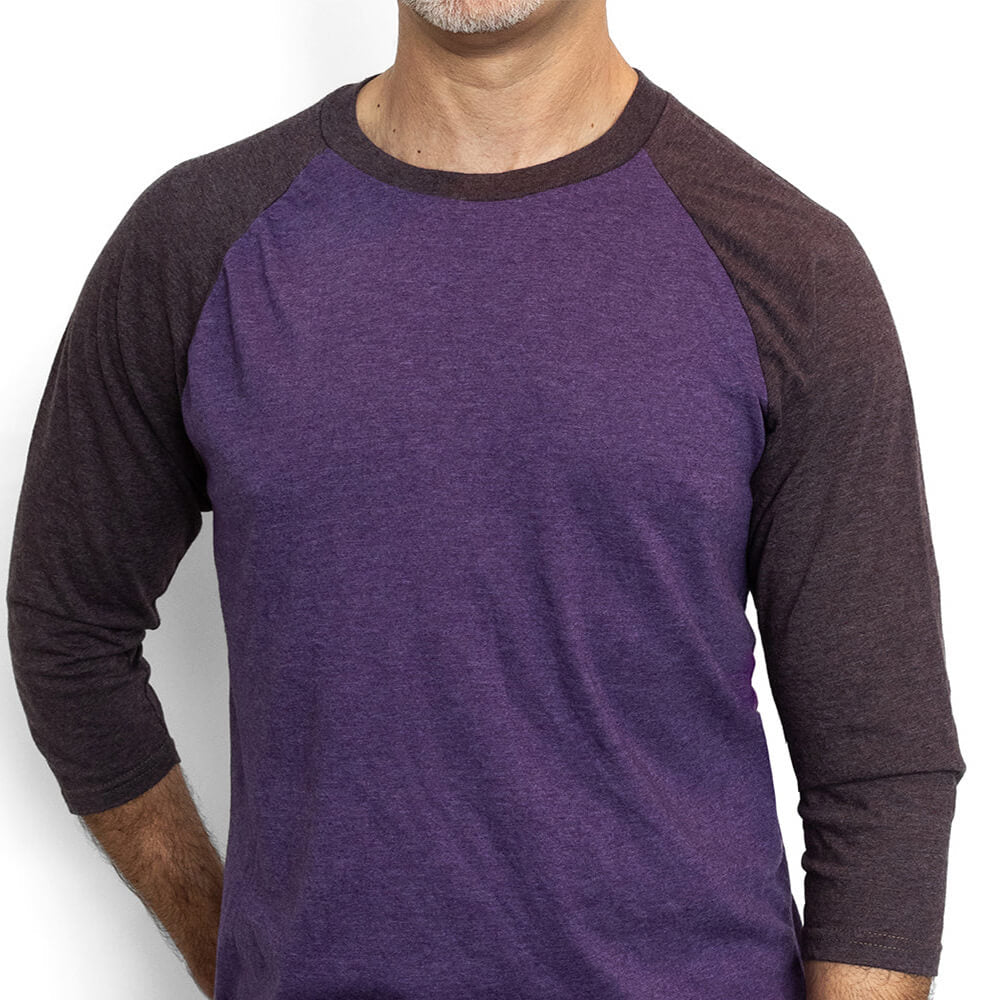 Violet Purple Heather Contrast 3/4 Raglan Sleeve Baseball Tee