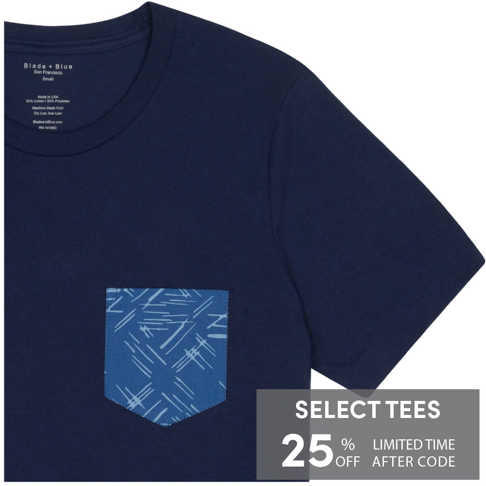 Navy With Blue Sky-Burst Pocket T-Shirt