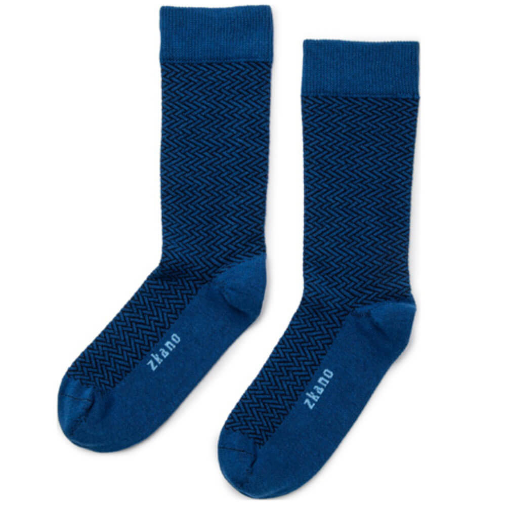 Deep Blue Herringbone Crew Sock - Made In USA by Zkano