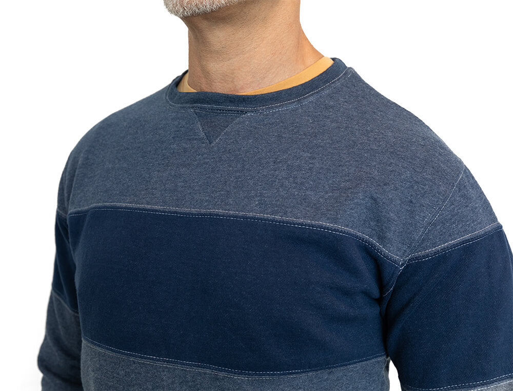 Denim Blue Chest Stripe Crewneck Sweatshirt