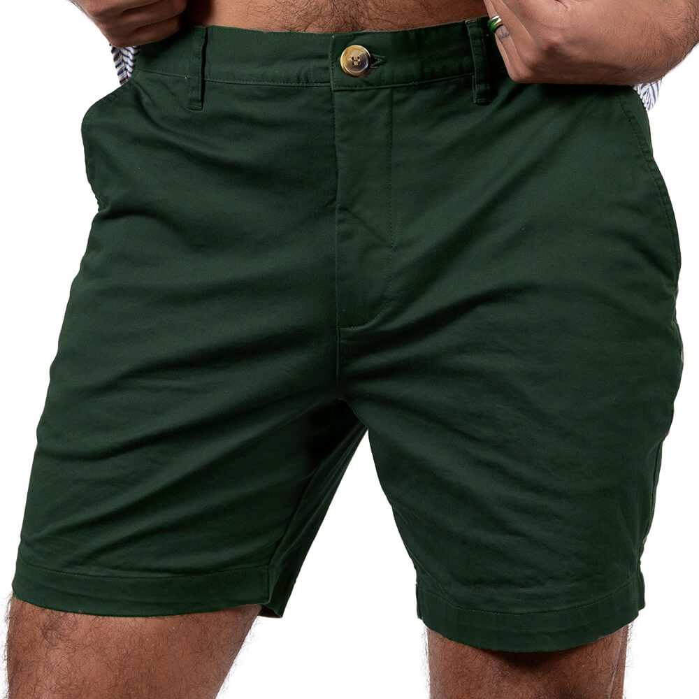 Hunter Green Cotton Stretch Twill Shorts - Made in USA