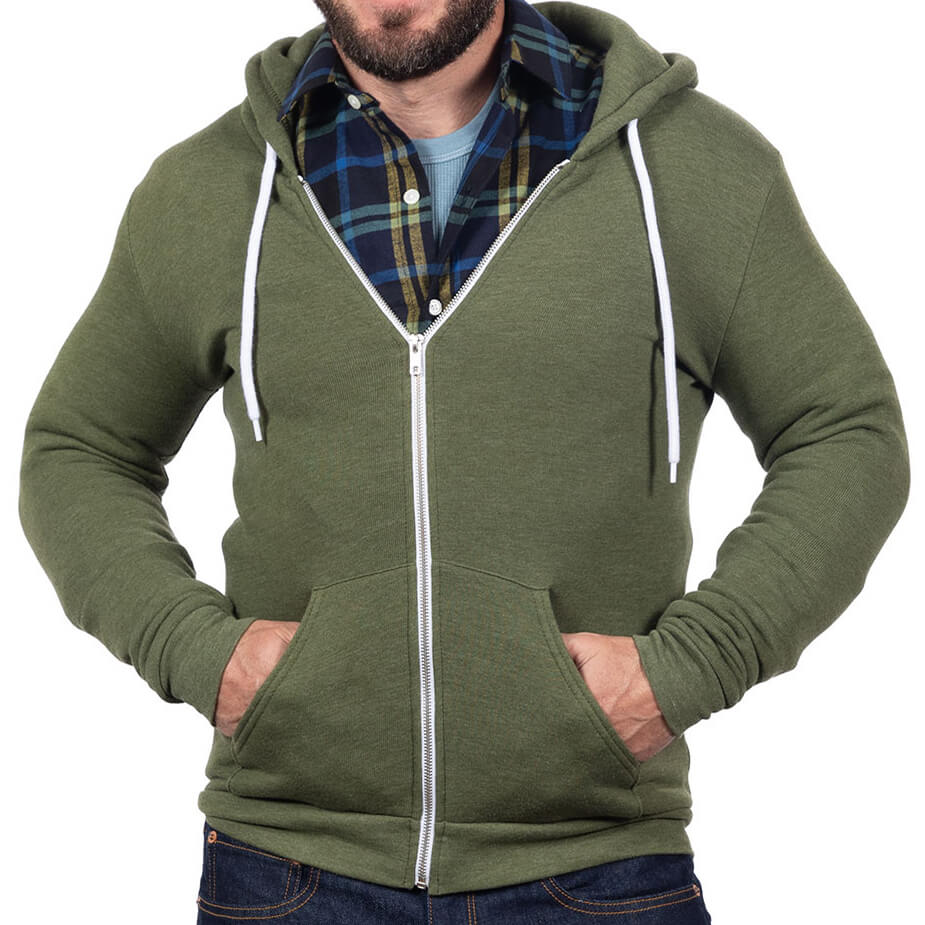 Army Green Heather Salt &amp; Pepper Full Zip Hoodie