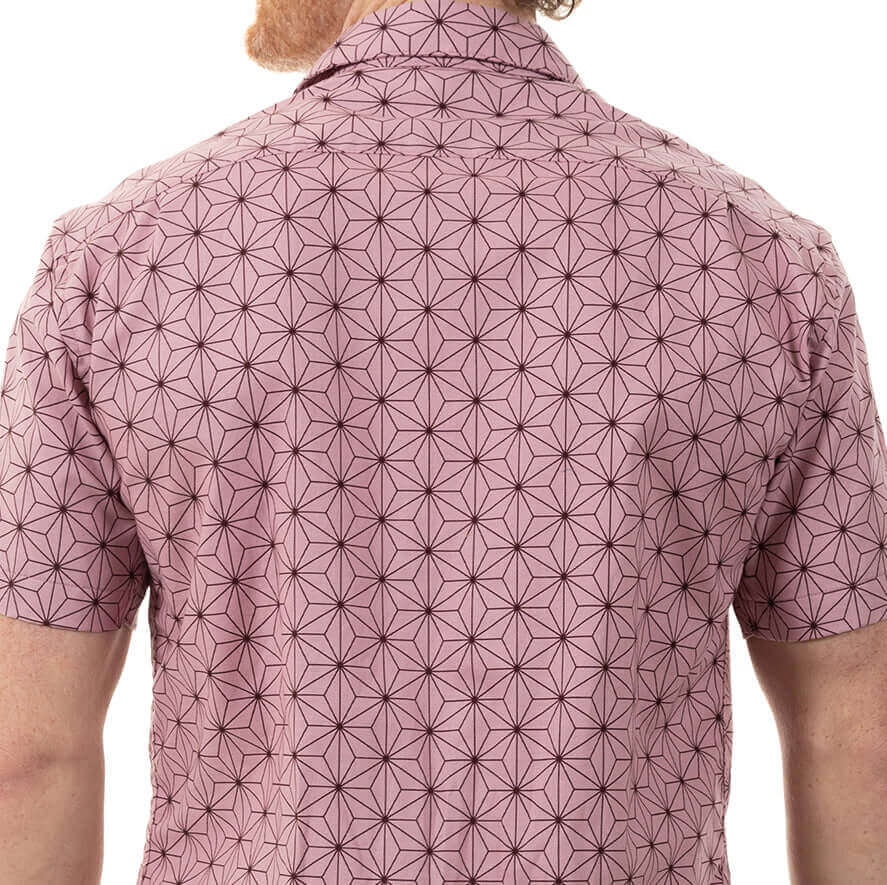 KNIGHT Short Sleeve Shirt in Pink Japanese Geometric Floral Print