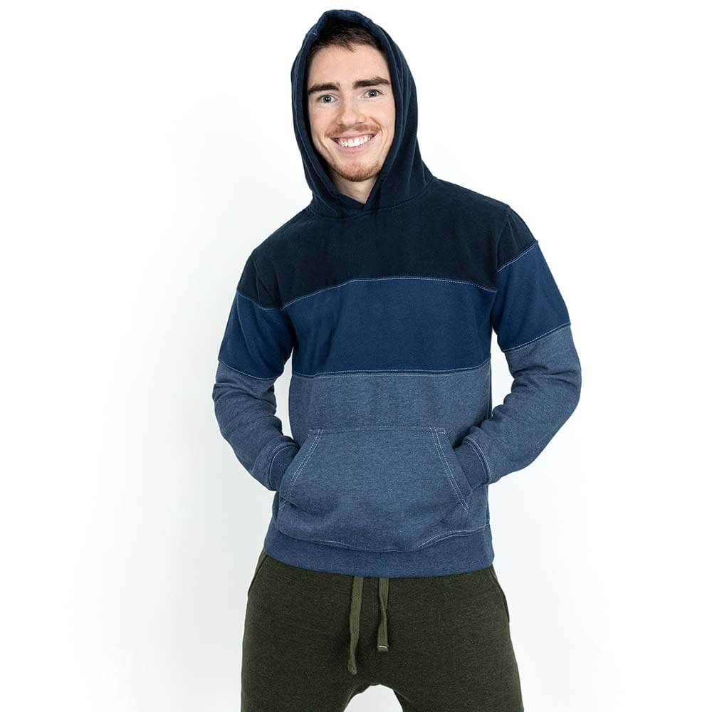 Blue Colorblock Stripe Popover Hoodie