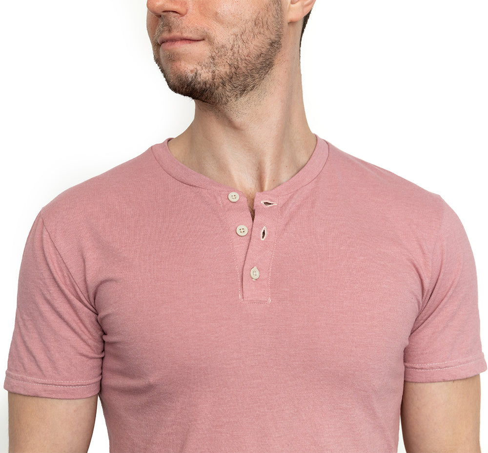 Short Sleeve Henley Tee in Spring Pink