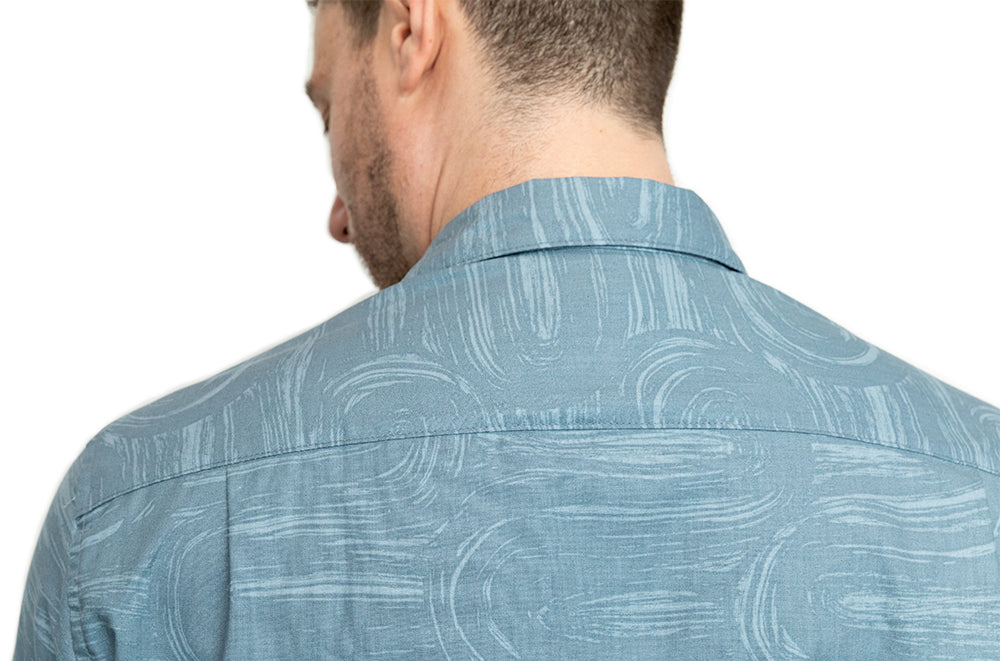 STARLING Short Sleeve Shirt in Blue-Grey Brush Stroke Print