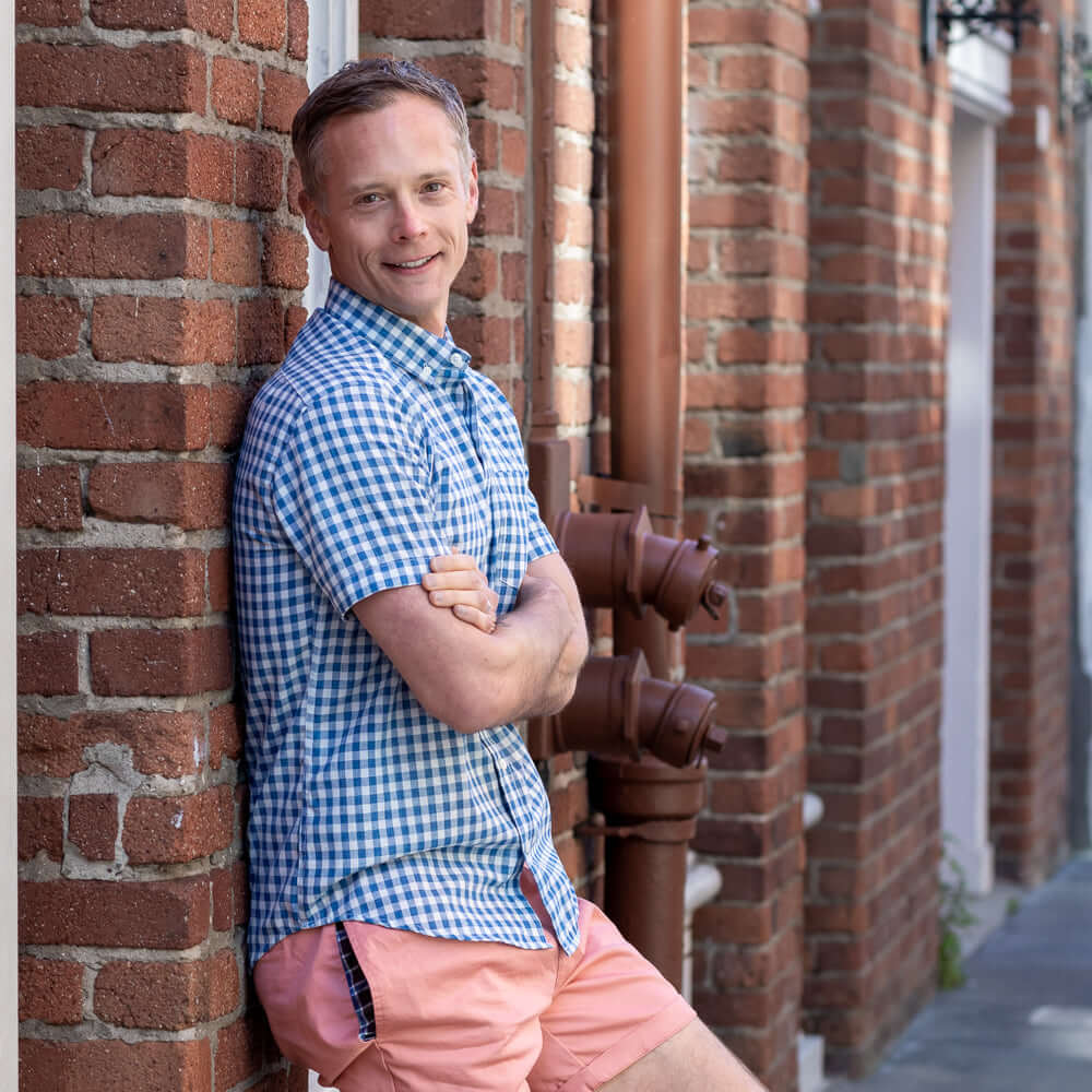 GORDON Short Sleeve Shirt in Blue &amp; White Gingham Check