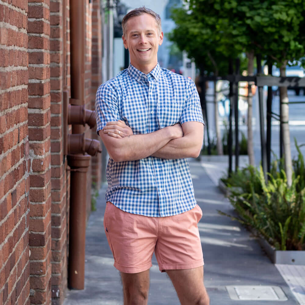 GORDON Short Sleeve Shirt in Blue & White Gingham Check