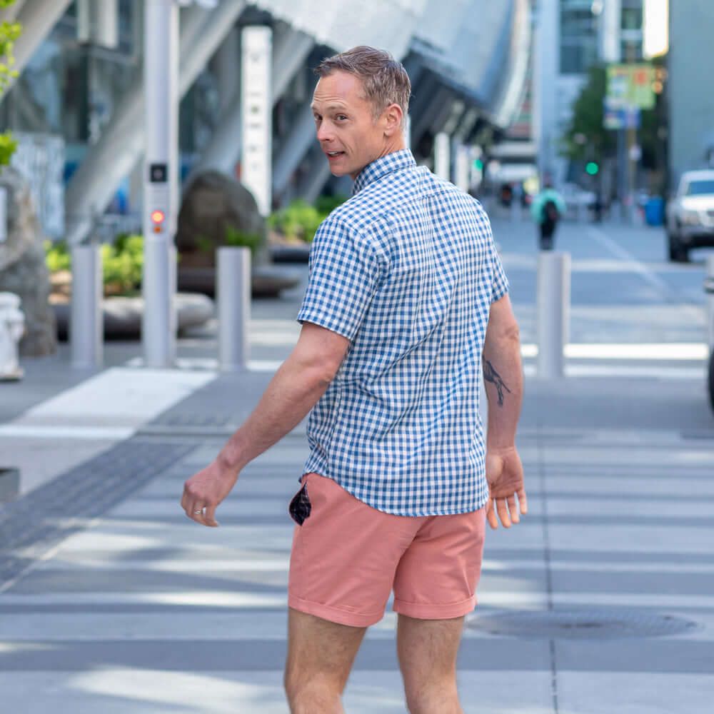 GORDON Short Sleeve Shirt in Blue &amp; White Gingham Check