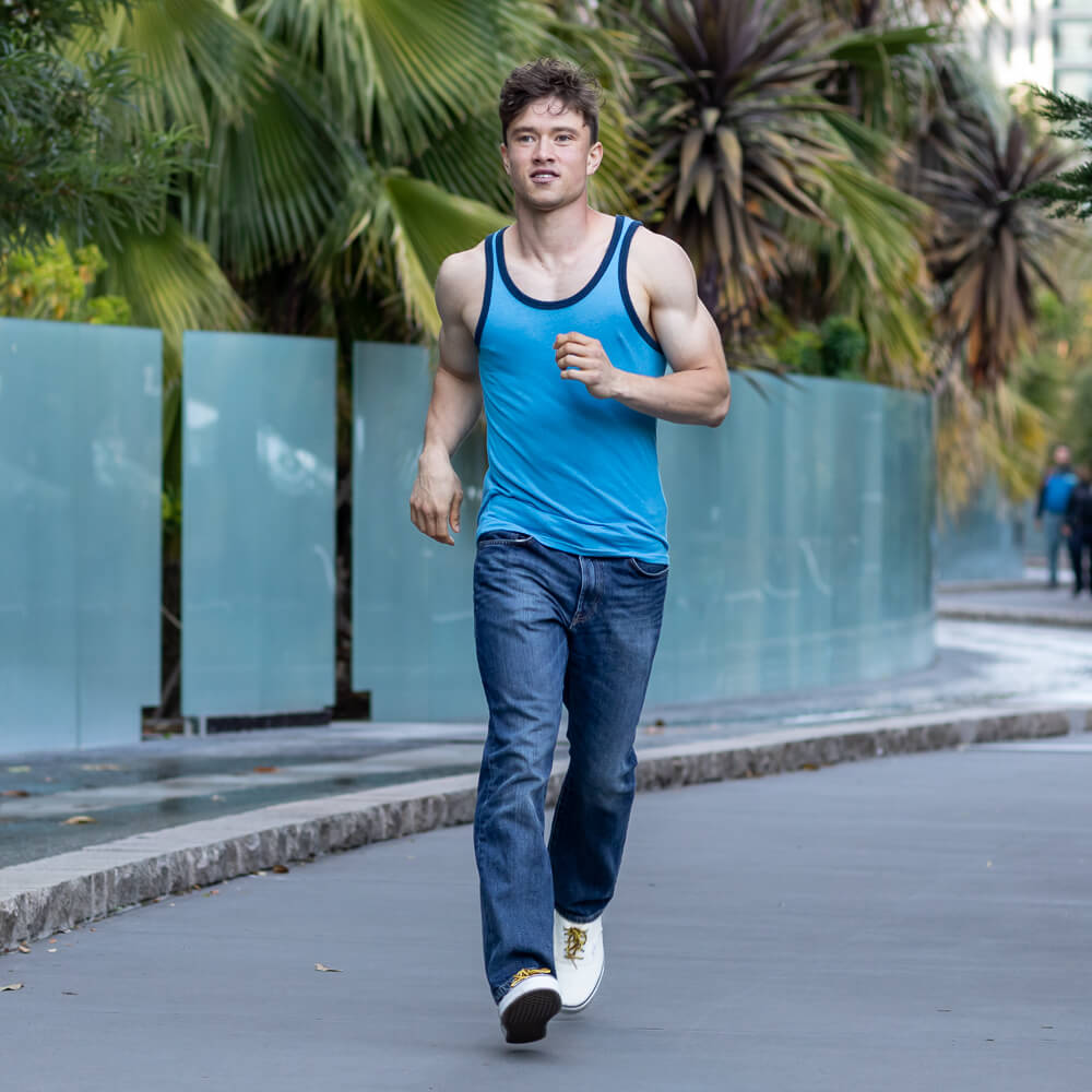 Aqua Blue &amp; Navy Tri-Blend Varsity Tank Top