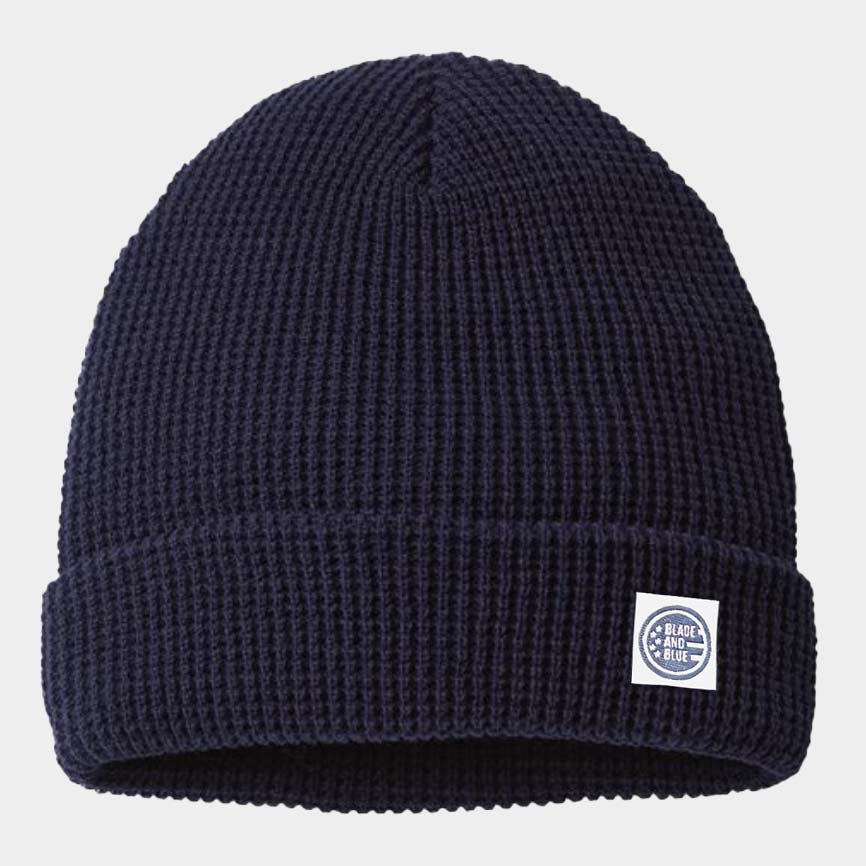 Navy Blue Waffle Knitted Beanie Cap