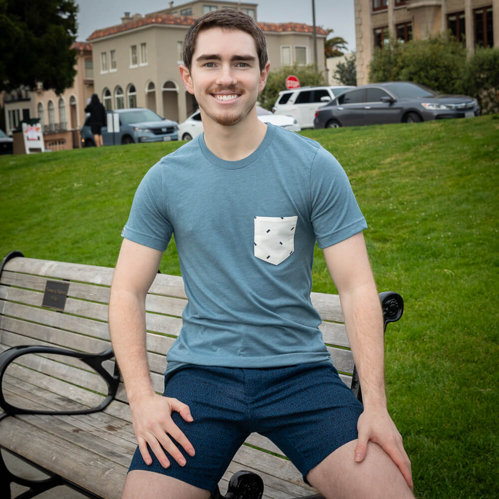 Blue-Grey With Cream &amp; Black Mini Ikat Pocket T-Shirt