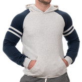 White Heather & Navy Varsity Stripe Popover Hoodie