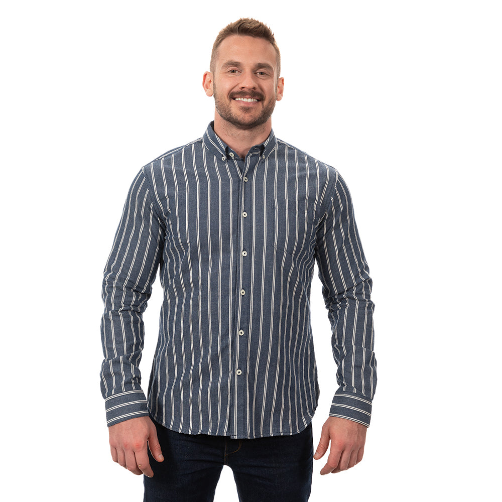 DOUGLAS Chambray Long Sleeve Shirt in Double Stripe – Blade + Blue