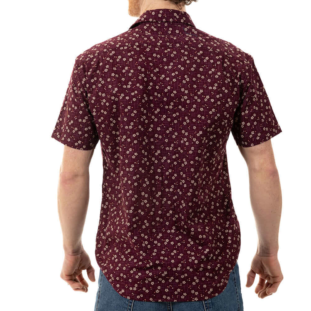 JAMISON Short Sleeve Shirt in Mulberry Purple Japanese Floral Print