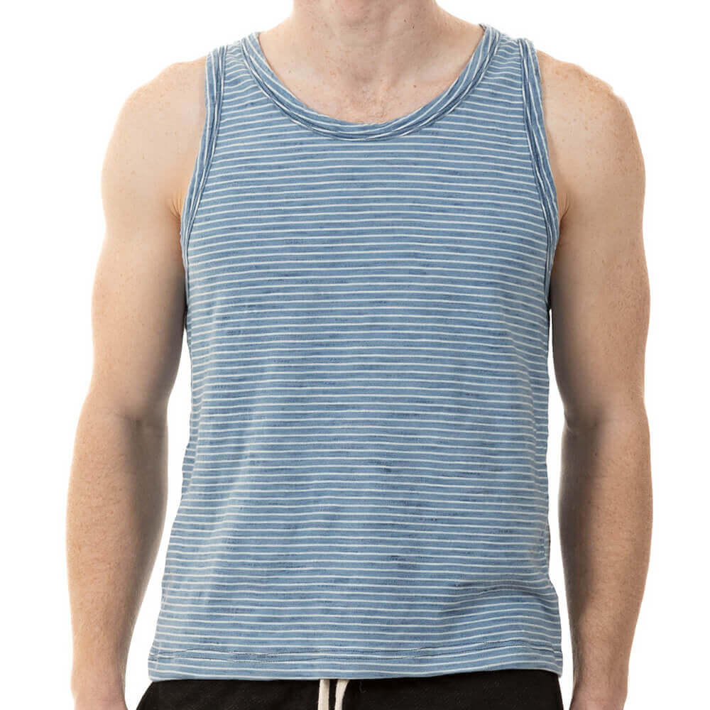 Light Indigo Wash &amp; White Stripe Tank Top - Made In USA