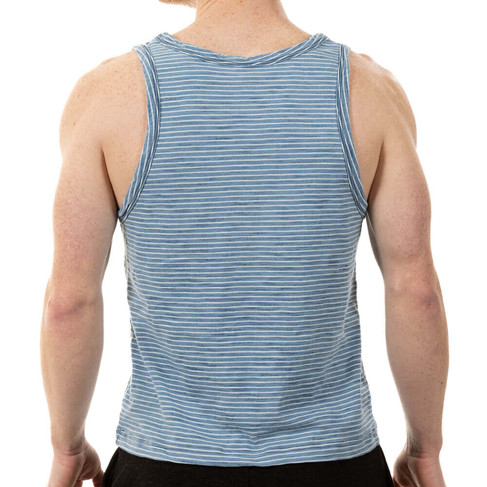 Light Indigo Wash &amp; White Stripe Tank Top - Made In USA