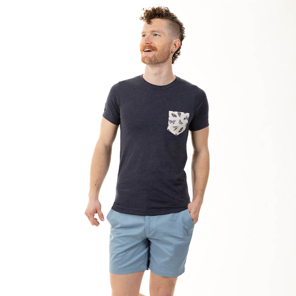 Navy Heather With Butterfly Pocket T-Shirt