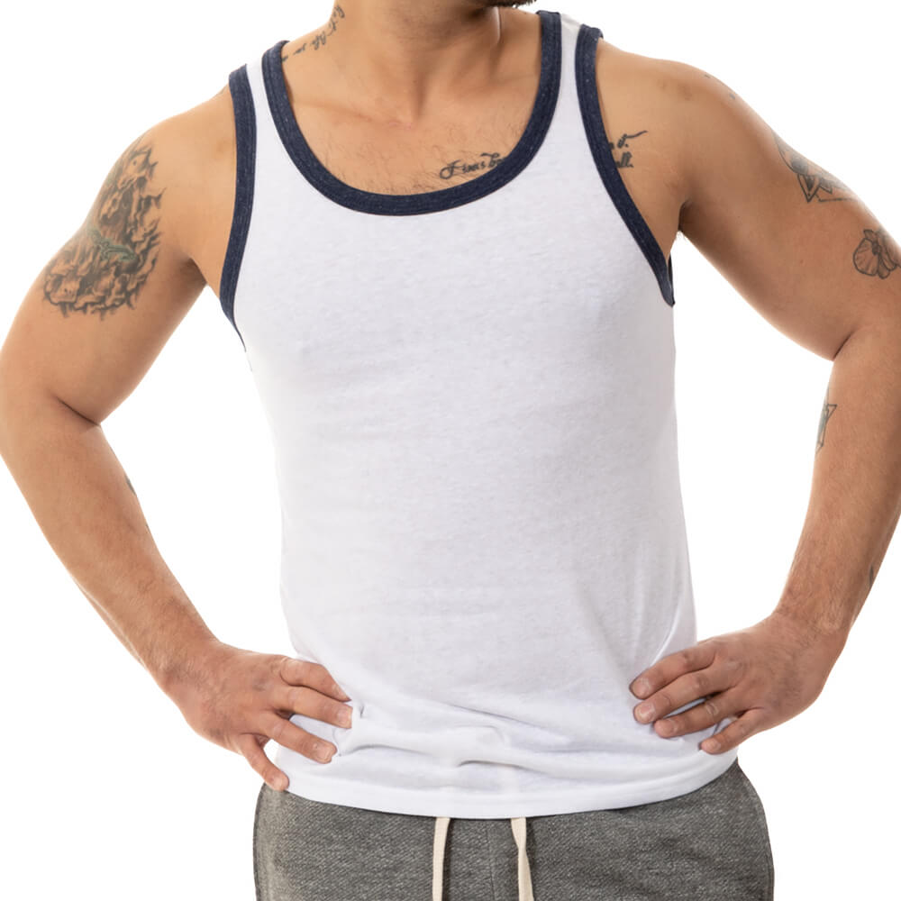 White &amp; Navy Tri-Blend Varsity Tank Top