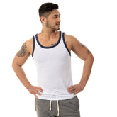 White & Navy Tri-Blend Varsity Tank Top