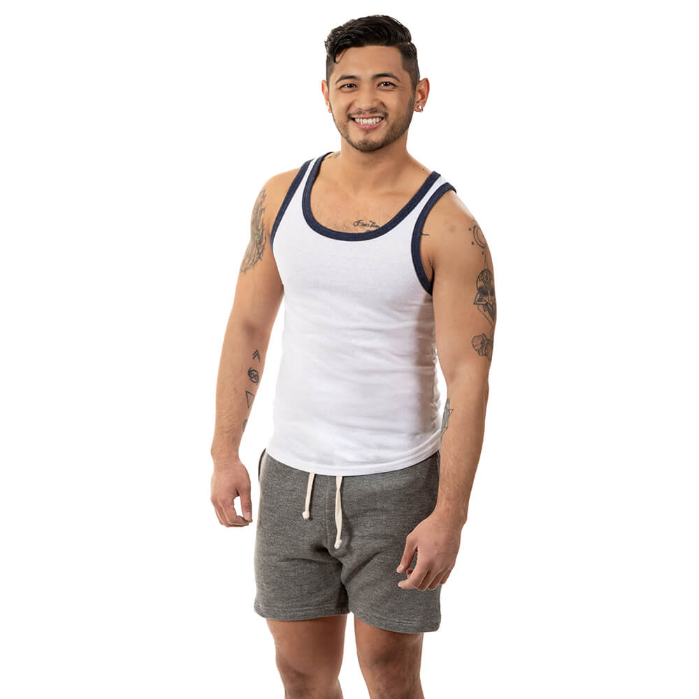 White &amp; Navy Tri-Blend Varsity Tank Top