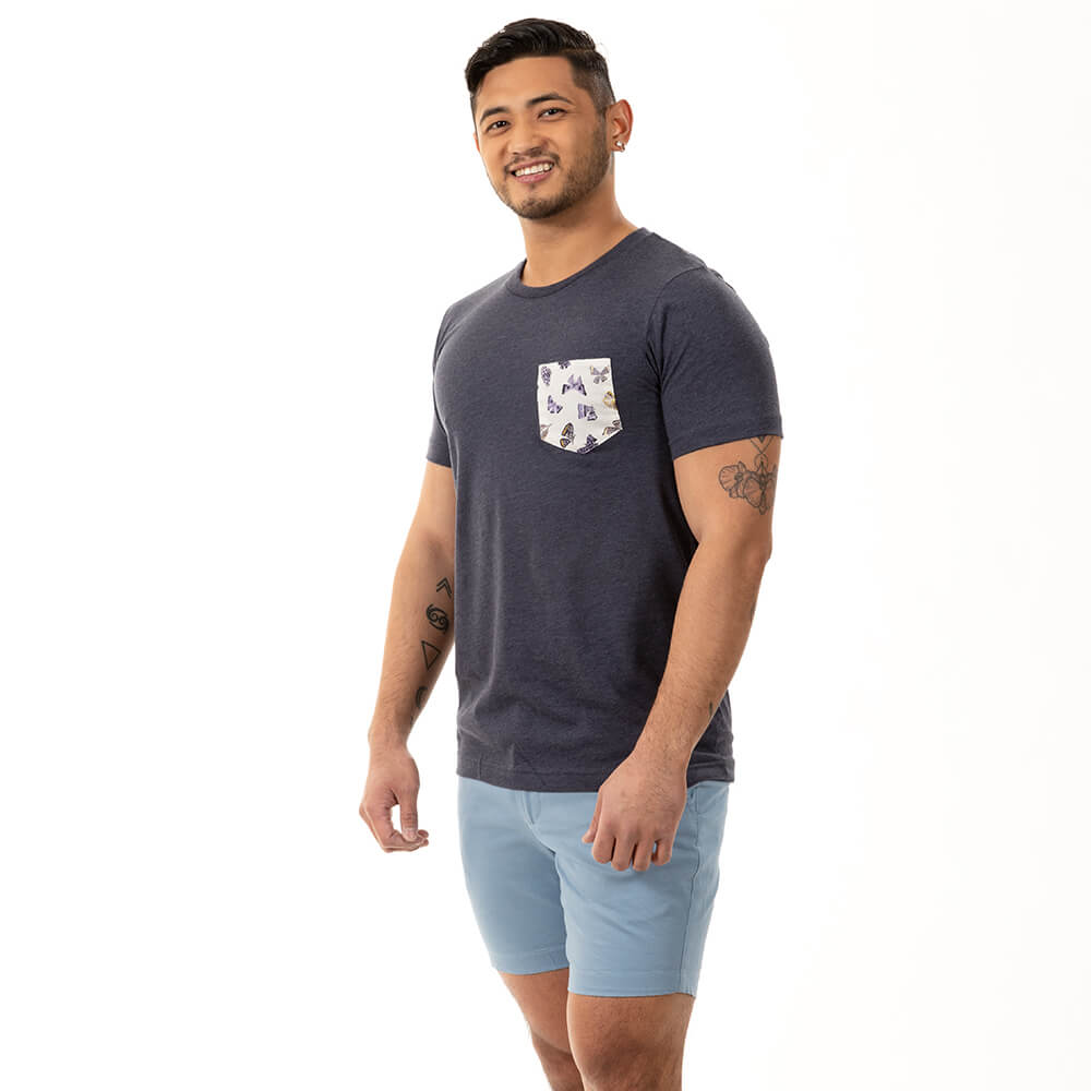 Navy Heather With Butterfly Pocket T-Shirt (Size S Available)